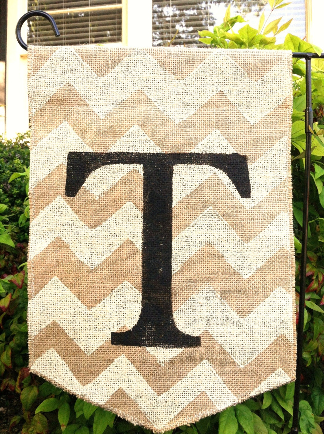 Chevron Burlap Garden Flag with Monogram