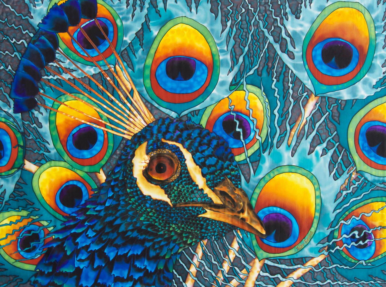 Outragous peacock in all  the bold colours of existence.