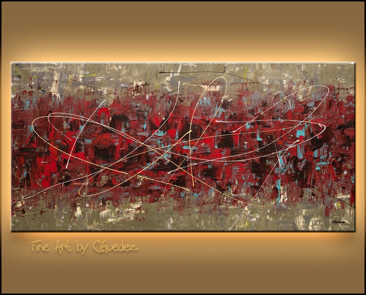 Modern Original Geometrical Abstract Painting by CGUEDEZ. Large Wall Art. Red, Blue, Brown, Geometric Painting. Timeless. FREE SHIPPING.