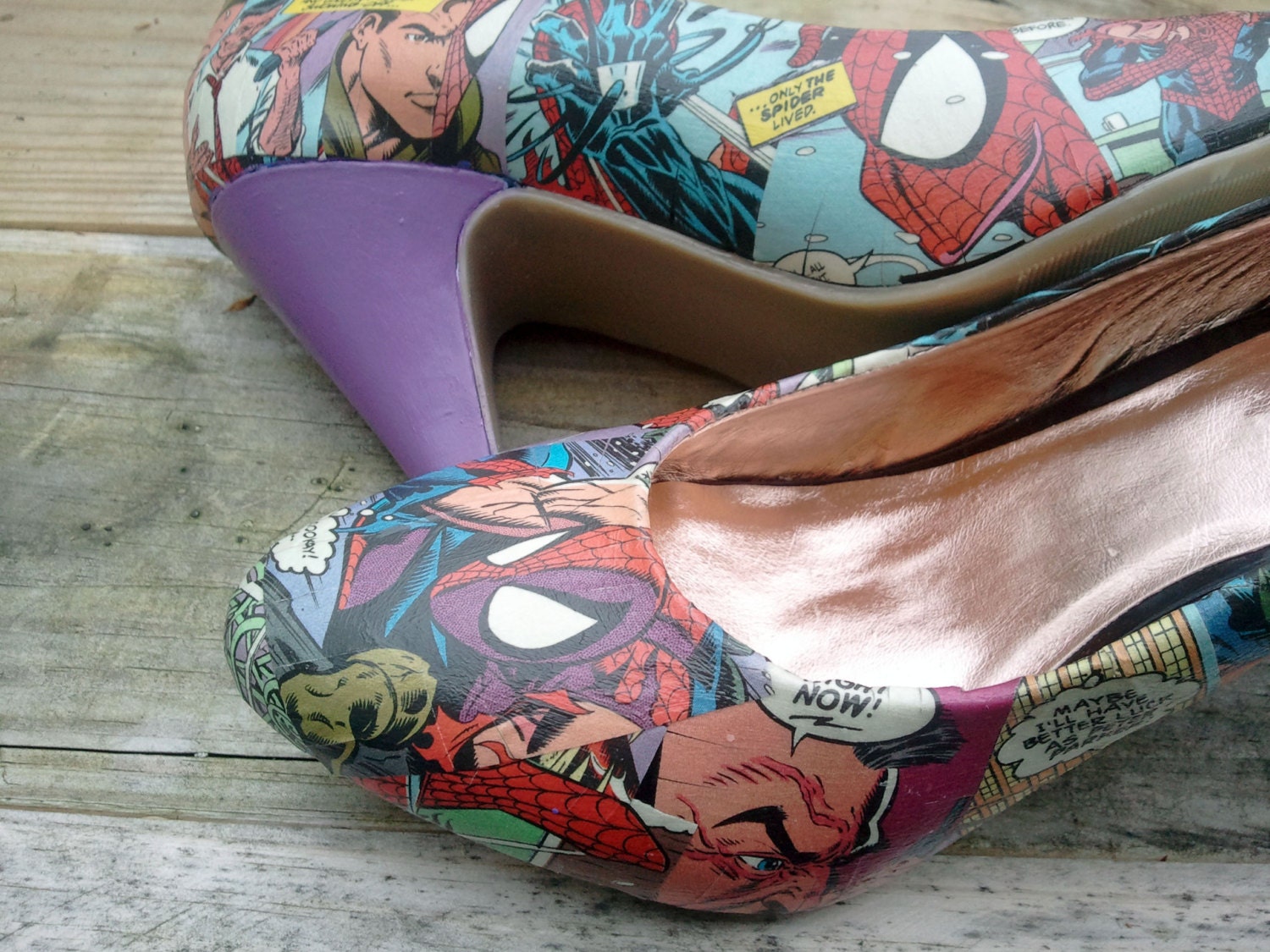 Low Heeled Black Patent Leather Heels - Spiderman - Marvel Comics