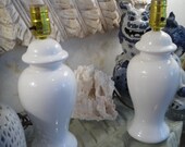 Vintage Pair White Small Ginger Jar Table Lamps Hollywood Regency Mid Century Modern Ceramic