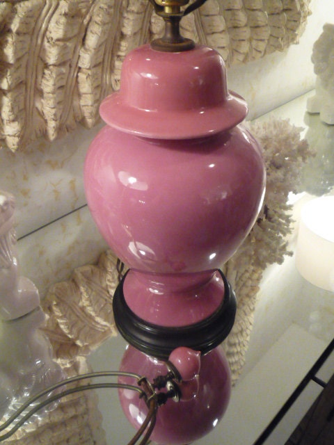 Vintage Pink Ginger Jar Ceramic Table Lamp Finial Hollywood Regency Mid Century Modern Palm Beach