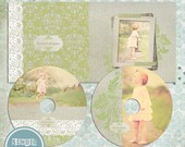 Templates for Photographers  Cd Double Case, 2 cd/dvd Labels, Damask Green , psd templates, Photoshop Templates