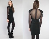 Vtg 90s Black Mesh Avant Garde Bandage Bodycon Mini Dress M-L