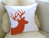 Deer Pillow Cover, 8 Custom Colors, Modern Buck Silhouette Appliqué, Antlers, Luxe Lodge, Rustic Chic Woodland Decorative Pillow 18 x 18