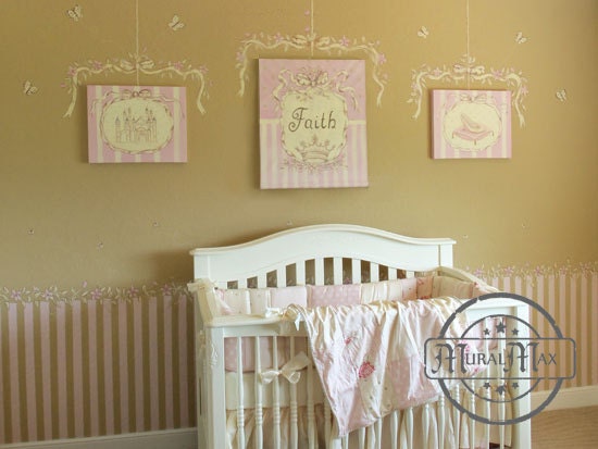 Princess  set of 3 Nursery Canvas Art ,   Princess Wall Hanging, 12x16 Baby Girls Room  Art Print