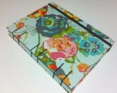 Handmade Fabric Coptic Stitched Journal Notebook Diary - Flowers on Turquoise - Medium