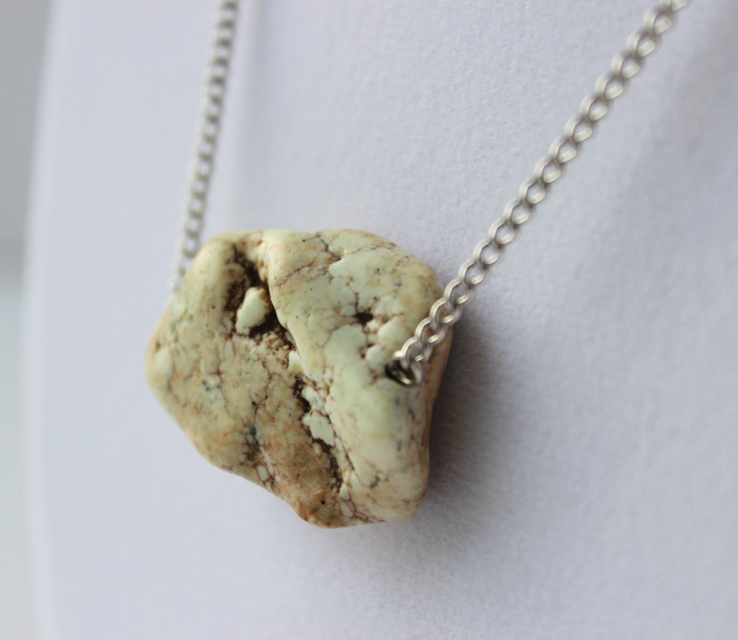 Beige Howlite Nugget Stone Beaded Minimalist Necklace - Silver Chain Necklace - Handmade Jewelry - OOAK - Ready to Ship
