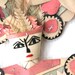 wooden stiched doll - traditional folk art from Asia- red, black and white on natural wood- wall decoration for interior design- Asian art