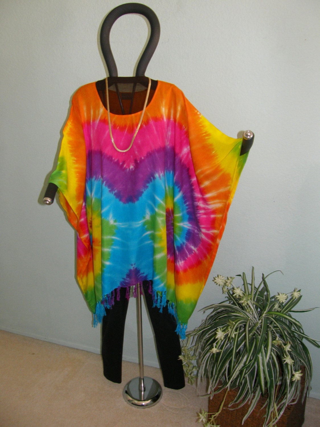 TIE DYE TUNIC with fringe - Double spiral - Fits all including Plus Size