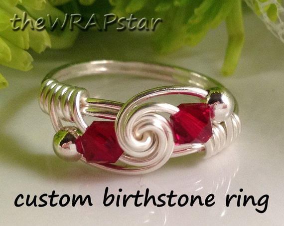 Personalized Birthstones Ring Wire Wrapped Jewelry Handmade Wire Wrapped Ring Personalized Size 5, 6, 7, 8, 9, 10, 11, 12 ITEM0324