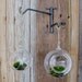 TWO Handblown Glass Terrariums on Steel Swing Rack mobile hanger hook indoor terrarium garden votive holder
