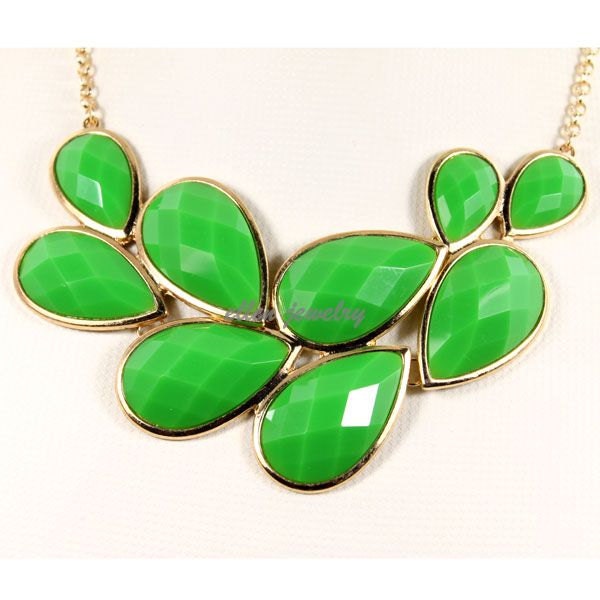 NEW gold tone bubble necklace Colorful Bubble Necklace, Drop Shape Necklace,bib necklace Resin Jewelry  (FN0547-Emerald Green )
