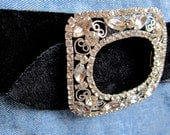 Vintage Belt Designer Black Suede Crystal Silver Buckle High Fashion Hip Belt  Dress Belt Medium