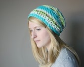 Summer Cotton Mesh Slouchy Hat - Spring Summer Beanie Hat - Neon Blue and Neon Green Mix