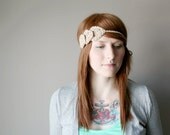Women's Leafy Halo Headband . Nature Girl Bohemian Hairband . Tie On Head Wrap - Taupe Brown . Tan