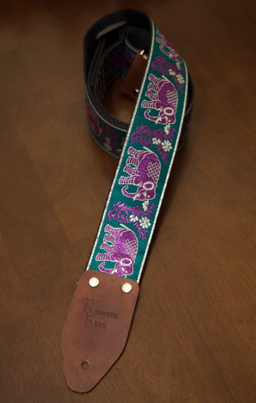 Purple/SeaGreen Elephant Guitar Strap