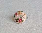 Pink Floral / Fabric Fabric Covered Button Ring