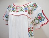 Mexican Embroidered Dress Crochet Sleeve Tunic In White