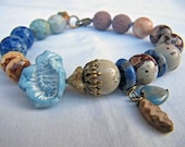 There, just - handmade bracelet, beaded bracelet, art bead bracelet, flower bracelet, muted bracelet, blue bracelet