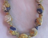 Knotted Japanese fabric and wooden bead necklace