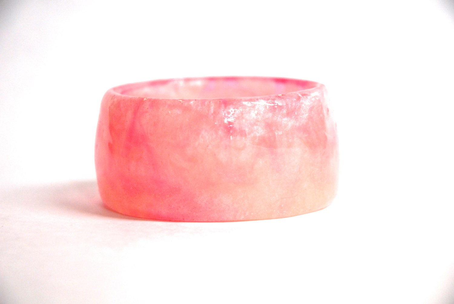resin bangle extra tall flamingo pink pearl and clear chunky resin bangle bracelet Handmade resin bangle bracelet