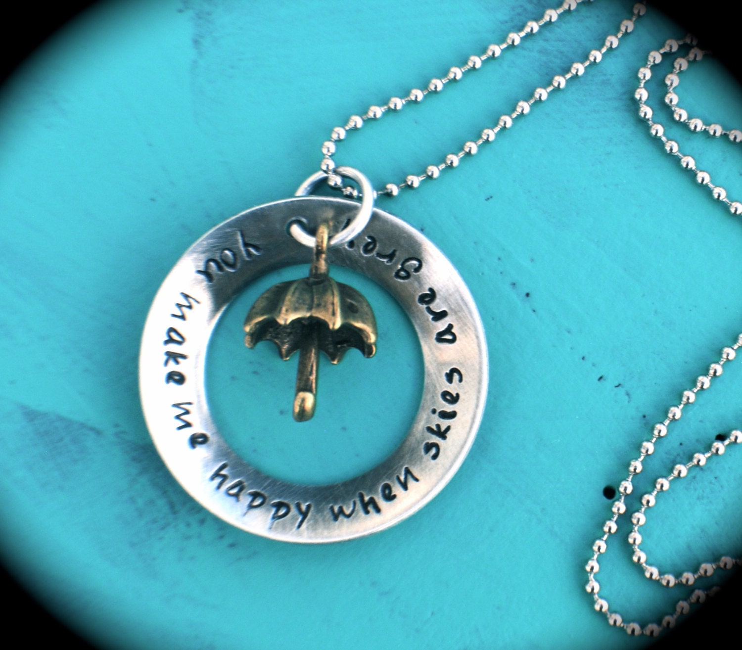 Custom hand stamped name necklace,you make me happy, when skies are grey, mom necklace, lullaby, daughter necklace