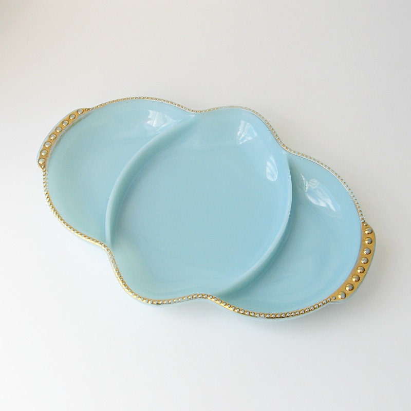 Fire King Blue Divided Serving Dish