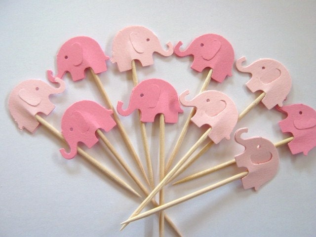 24 Pink Elephant Party Picks Cupcake Toppers toothpicks Food picks Party Favor