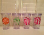 Monogrammed Clear Acrylic Tumbler cup with your custom monogram