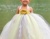 Gray and Yellow Flower Girl tutu dress with lace accent, matching removeable satin singed flower perfect for Spring weddings-toddler-girls