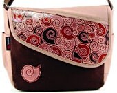 Artsy Unique Light Beige Brown Messenger Bag Canvas and Genuine Leather Colorful Motifs