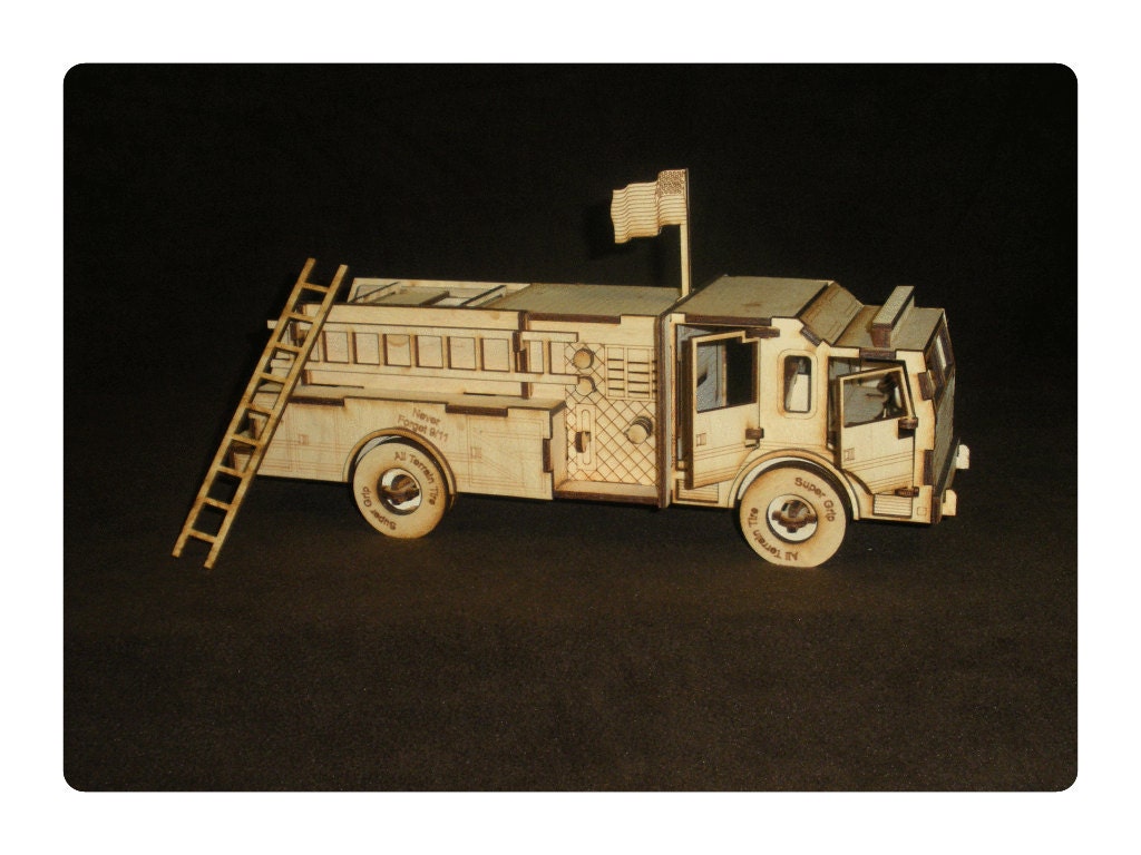 Laser-Cut Wooden Fire Engine Kit