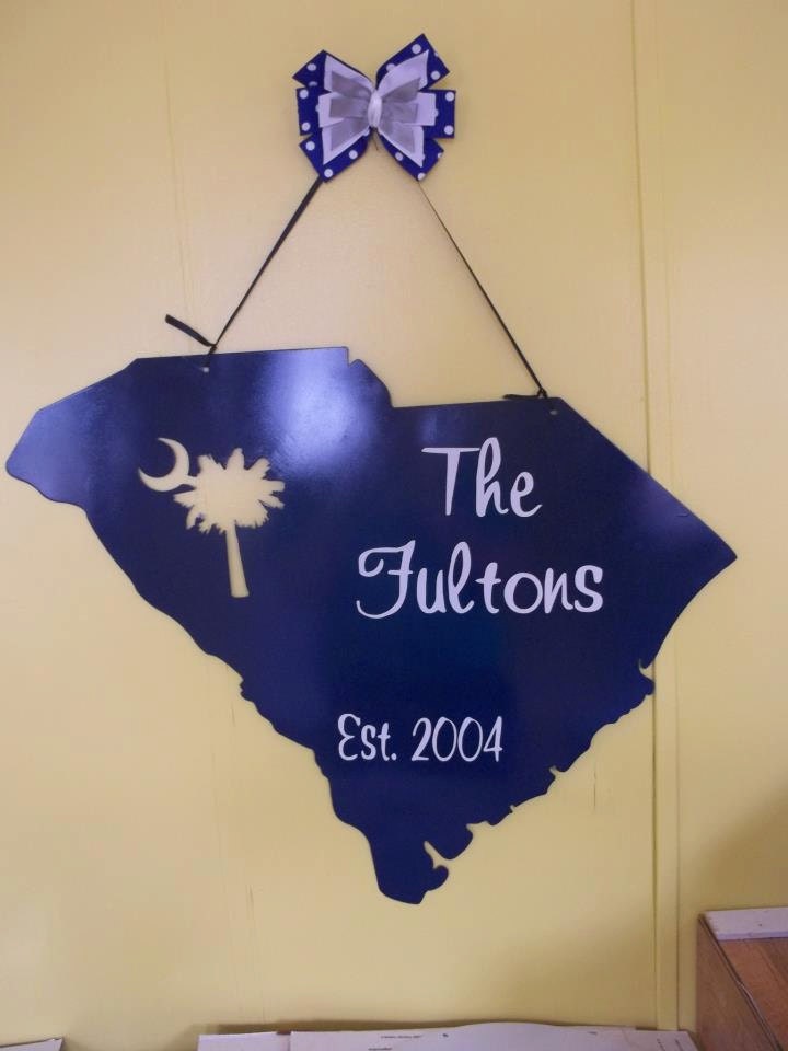 Metal South Carolina with palm cut out door/wall hanger