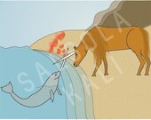 Unicorn and Narwhal Valentine's Day Card: Star Crossed Lovers on Beach and in the Sea