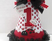 Lil' Ladybug Birthday Party Hat - Red, Black and White - Personalized Il_170x135