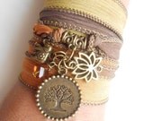 Yoga Lotus silk wrap bracelet elephant charm Tree of Life jewelry Bohemian Wrap bracelet spiritual jewelry Christmas birthday gift  under 30