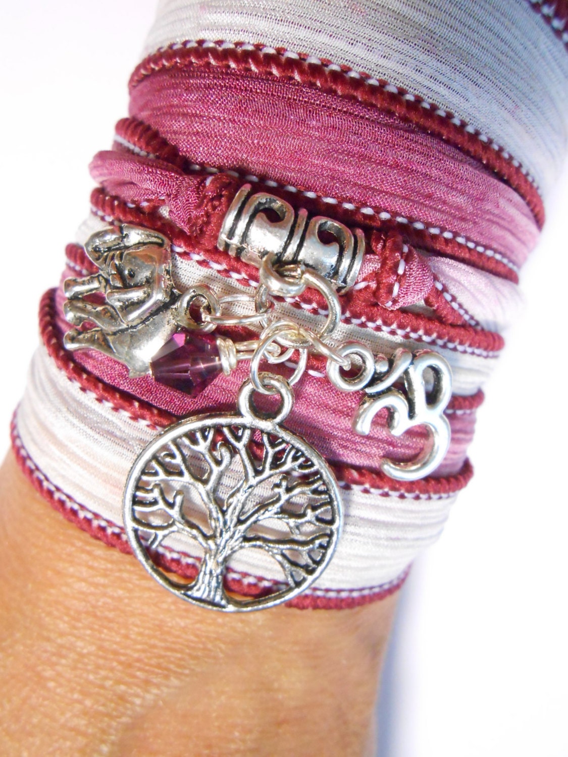 Tree Of Life Bohemian Silk Wrap Bracelet Om Bracelet Yoga Jewelry Spiritual Jewelry Elephant Charm Boho Bracelet Unique Birthday Gift