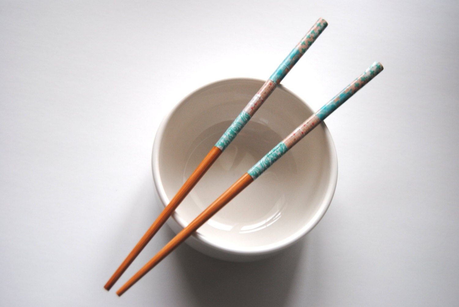 Set of Washi Tape Wrapped Bamboo Chopsticks - Blues, Natural, Patchwork