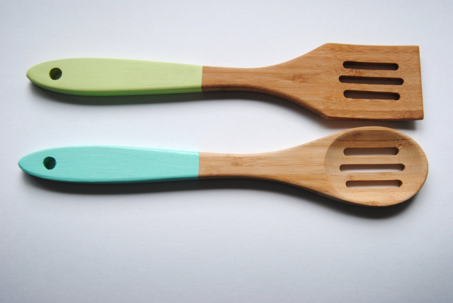 You Choose Your Colors - Set of 2 Dipped 12" Wooden Bamboo Slotted Kitchen Cooking Spoon & Spatula
