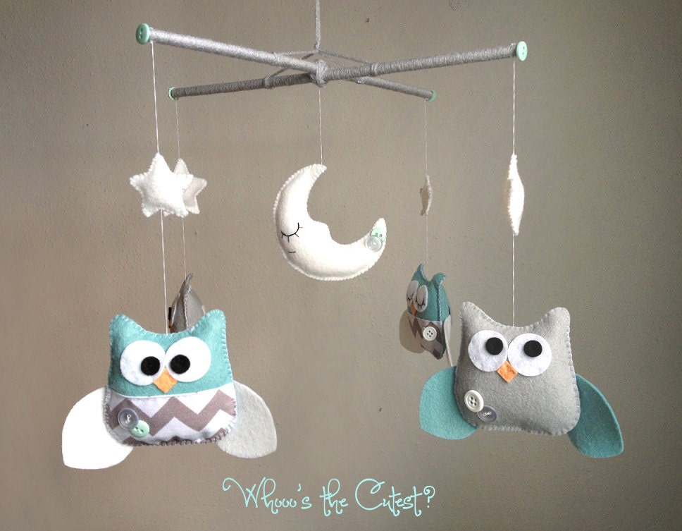 Baby Mobile - Neutral Chevron Owl Mobile - for Baby Boy or Girl - Customizable Mobile - Nursery Mobile - Baby Crib Mobile
