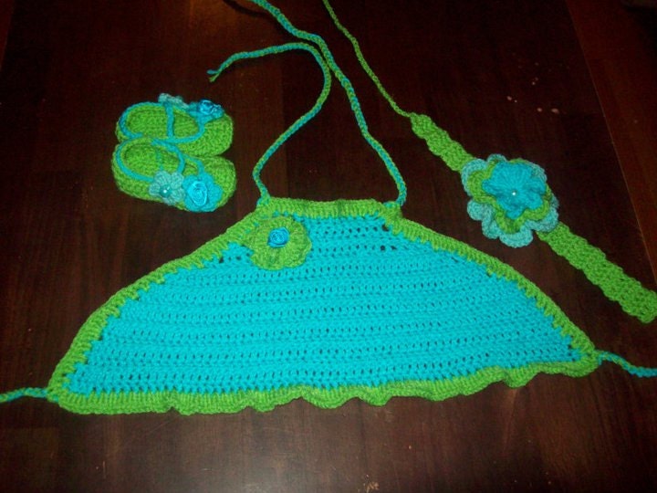 Crocheted halter baby set with booties and headband