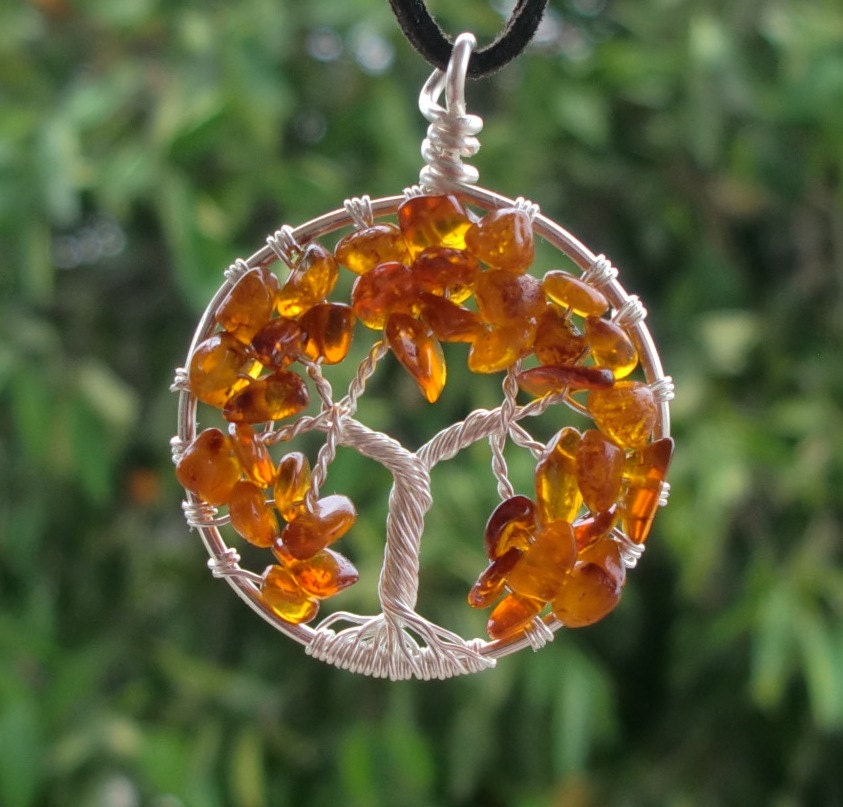 Sterling Silver Tree - Tree of Life Pendant - Baltic Amber Chips - Made to Order