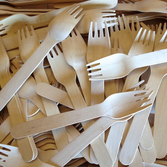 25 Wood Forks - Wood Kitchen Craft Party Supplies Il_570xn