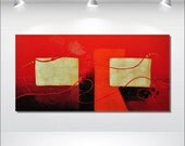 Original Modern Abstract Painting acrylic painting Contemporary red gold Fine Art 16x40" stretched canvas art by  EttisGallery