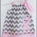 Super Cute Gray Chevron Stripe and Pink Polka dot Kitty Cat applique dress