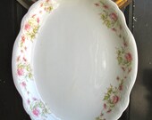 Shabby Floral Platter Vintage Tray Large porcelain  Pink Green Cottage oval Serving Housewares wedding entertaining  Home Decor