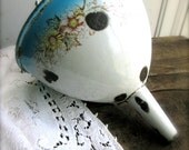 Antique French Enamel funnel Blue Floral Garden decor kitchen housewares home decor Rustic Primitive cottage