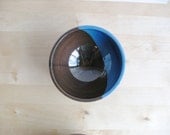 ceramic bowl - wheel thrown bowl - moon shape decoration - blue glazed bowl