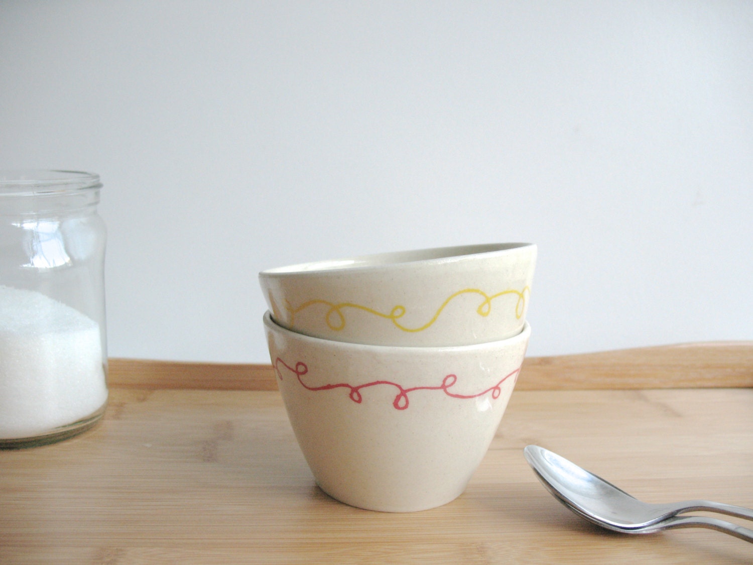 Cup set Wheel thrown pottery Unique ceramic cups Mishima Red Yellow White clay pottery - ready to ship